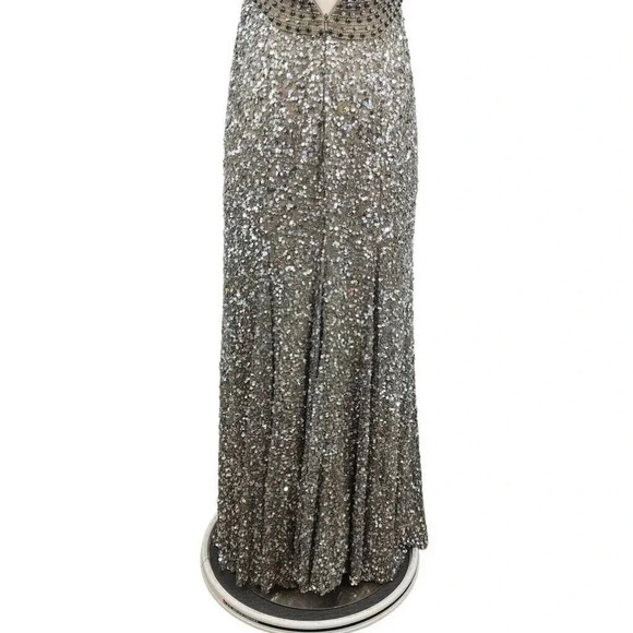 BG Haute Women's Silk V-Neck Silver Floor Length Sequin Evening Gown Size 0 NWOT - Picture 7 of 16